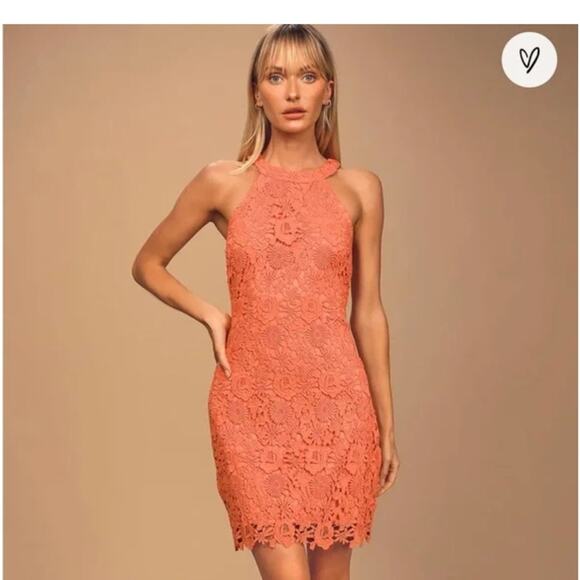 Lulus Dresses & Skirts - Lulus Mini Dress Love Poem Coral Orange Lace- S NWT